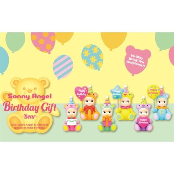 Sonny Angel Birthday Gift Bear Heart Balloon Figurine Blind Box Toys Cute Hats - Picture 9 of 9